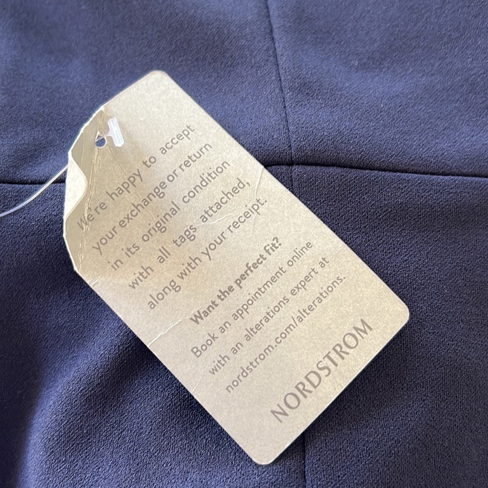 ELIZA J Off The Shoulder 3D Floral Sleeve Navy scuba crepe Blue Gown size 8 - Picture 11 of 13